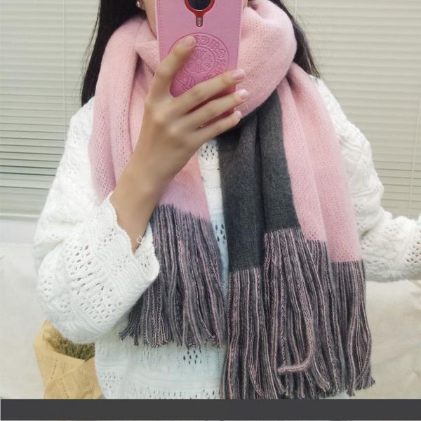 

f134 autumn and winter, warm and thickened double faced shawls like cashmere fringed scarf, korean version of classic pure color outside, Blue;gray