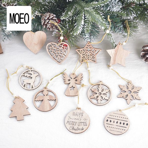 

christmas laser carved wood hollow pendant small heart snowflake christmas tree angel hanging ornament christmas decoration