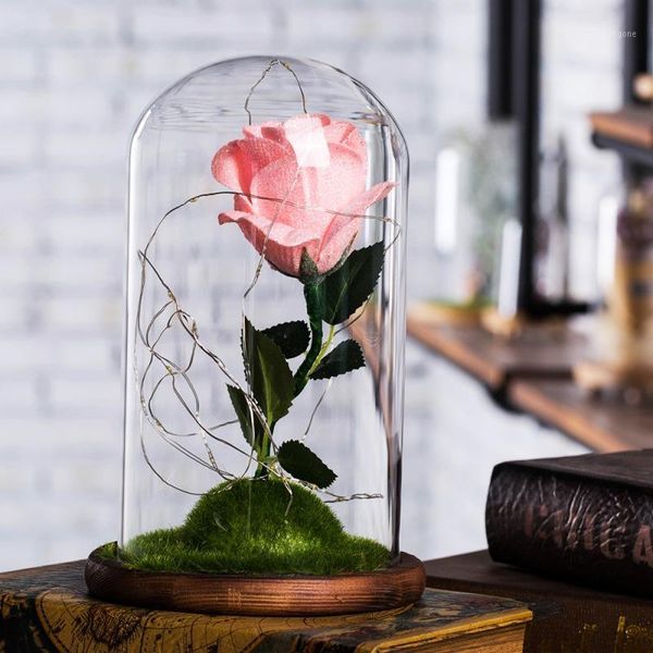 

decorative flowers & wreaths glittery artificial silk rose flower and led light string in glass dome on wood base the gift for valentine mot