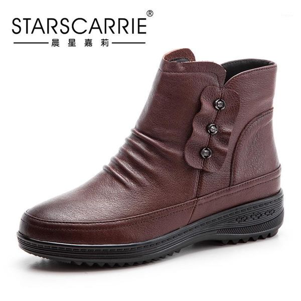 

genuine leather mother single boots autumn middle-aged and elderly flat cotton shoes winter plus velvet platform1, Black