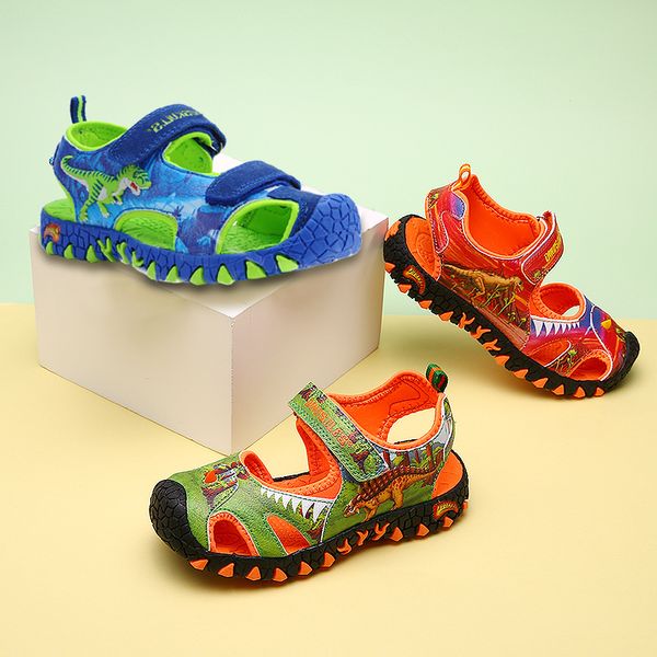 

2020 summer casual children 3d dinosaur boys sandals soft beach kids shoes non-slip pu baby boy trainer footwear, Black;red