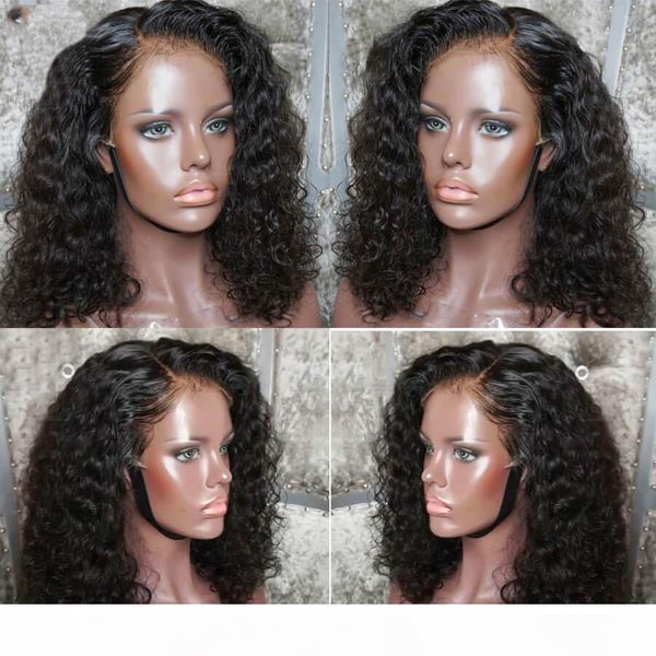 

curly glueless lace front human hair wigs with baby hair brazilian full lace wigs for black women, Black;brown