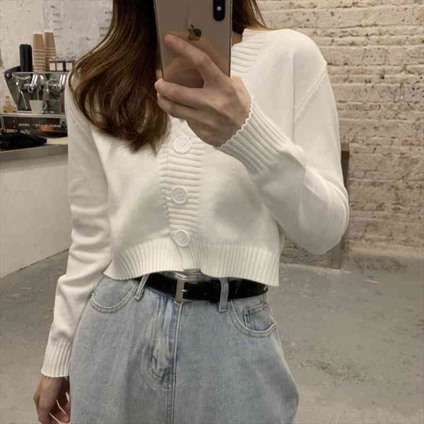 

fashion v neck oversize small fresh outer wear short sweater womens casual single breasted knitted cardigan female, White;black