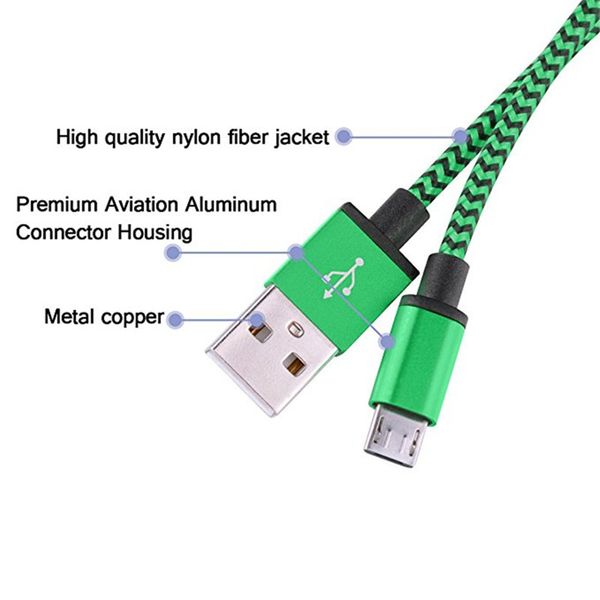 

43fgcharging micro 2a fast nylon usb sync data mobile phone adapter charger cable for samsung sony htc lg android cables