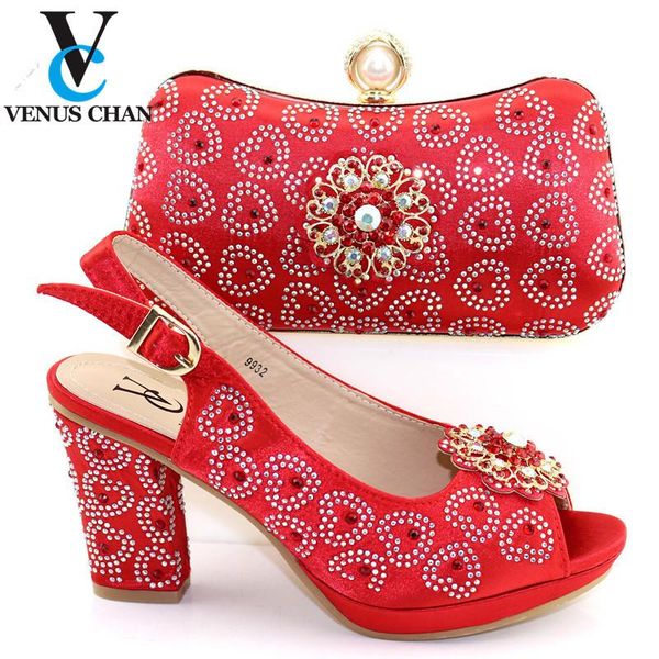 

2020 retro style red color shoes and bag sets nigerian women shoes with matching bags ladies slipper for royal wedding, Black