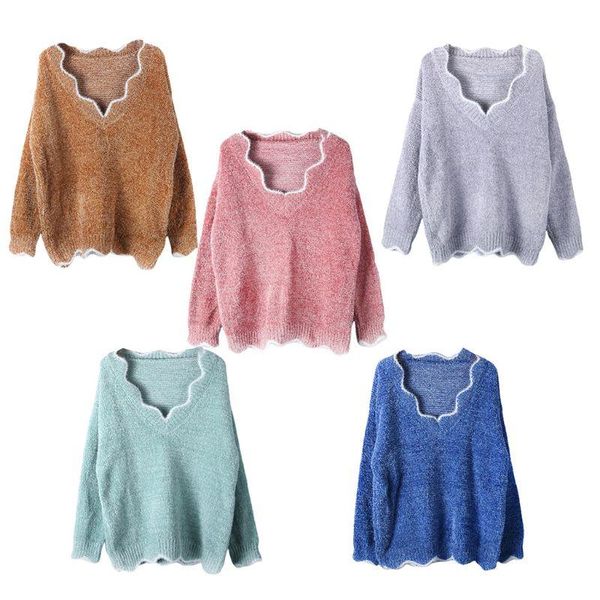 

women winter autumn warm v-neck knitted sweater casual long sleeve pullover, White;black