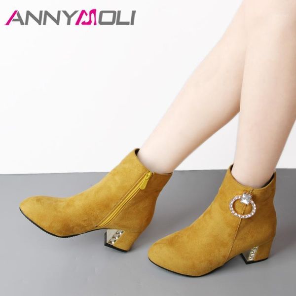 

boots annymoli winter ankle for women crystal zipper high heel fashion ladies autumn short shoes yellow red black1, Black