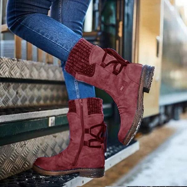

new autumn early winter shoes women flat heel boots fashion knitting patchwork women's boots woman short botas new, Black