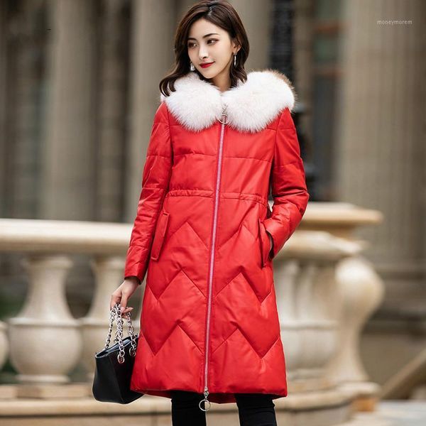 

autumn winter coat women clothes 2021 korean fur collar real genuine leather jacket sheepskin down coat female jacket zt49151, Black