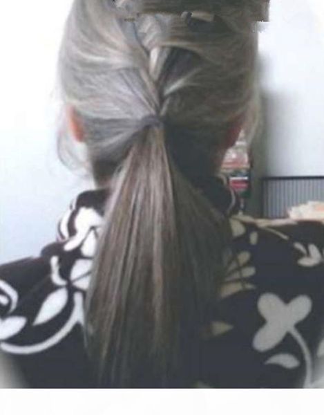

100% naturel real hair grey ponytail hairpiece silky straight low women ponytail extension salt and pepper silver grey ponytails120g, Black