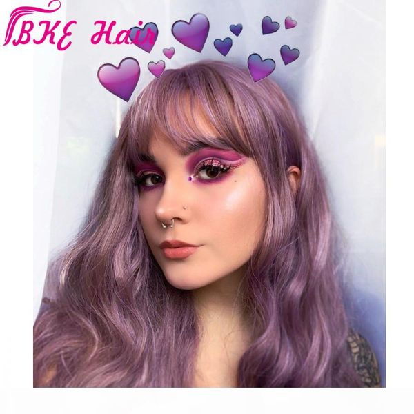 

long 180density full loose wave natural purple womens wigs with bangs heat resistant synthetic lace front wigs for women african american, Black
