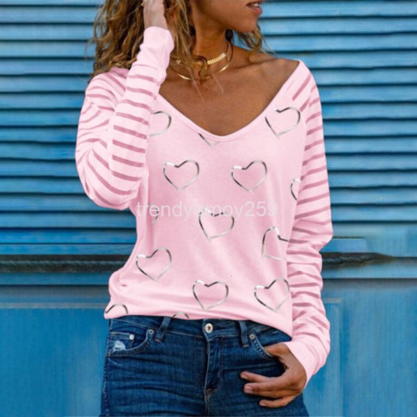 

women's t-shirt autumn women's fashion loose v-neck love long sleeve top, White