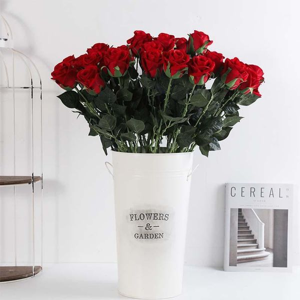 

simulation rose fake flores wedding home decor modern potted arrangement green plant silk flowers crafting artificial plants1