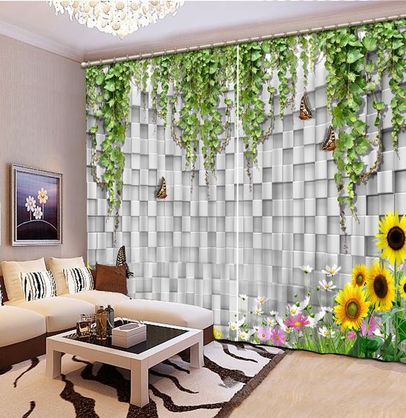 

sunflower and checkered decoration nature art print drapes living room bedroom decor 2 panels hookswindow curtain