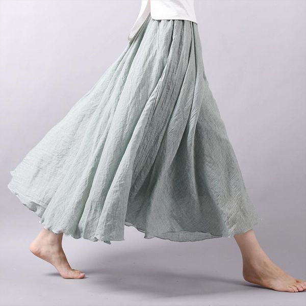 

womens autumn 2019 explosion models new fashion cotton and linen skirt linen solid color national style long skirt, Black