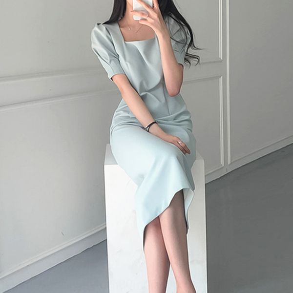 

french elegant socialite square collar hip dress 2020 new women's french elegant straight skirt summer waist-covering belly slimming st, Black;gray