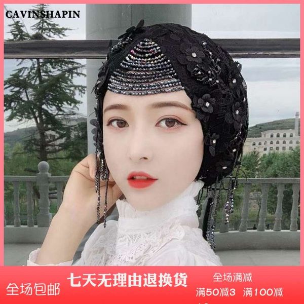 

shawl new back lady hat princs tassel net red same headband cap, Black;white