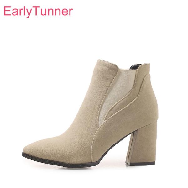 

boots brand winter comfortable black beige women ankle motorcycle lady shoes high heels ek182 plus big size 10 32 43 47