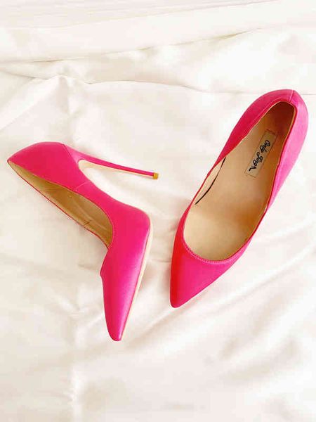 

women summer fashion pumps pink satin silk point toe bride wedding shoes high heels genuine leather real po 12cm 10cm, Black