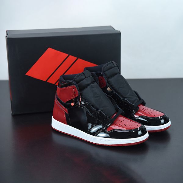 

high og 1 1s authentic bred patent boots mens basketball shoes hyper royal red black leather university track field jumpman joint design bre
