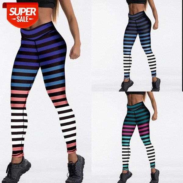 

qickitout color stripes printed leggings push up workout high waist sportswear women black fitness pants plus size #ub6r, Black;white