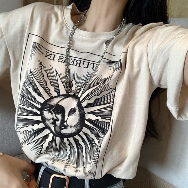 

yfcmz fashion new 2020 sun print t-shirt summer round versatile loose show thin korean short sleeve coat t-shirt neck women fyzps, White