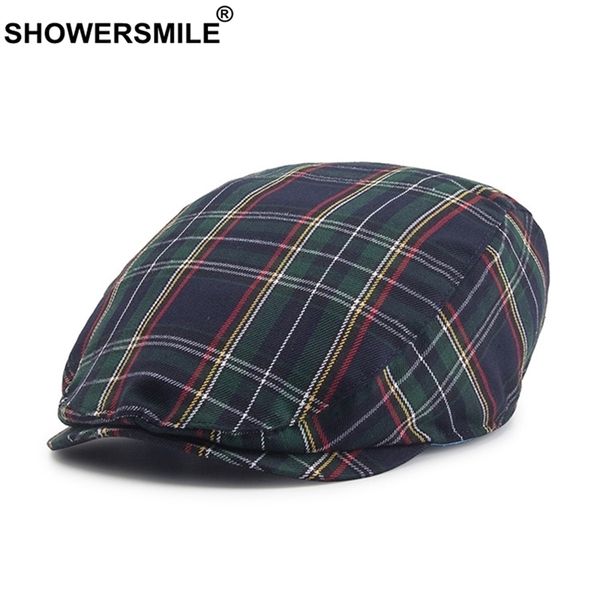

showersmile check beret men green navy plaid flat caps male british vintage berets cap khaki spring summer women driver ivy cap t200720, Blue;gray