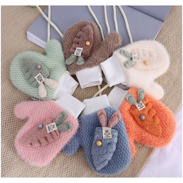 

2020 new children winter warm knitted thicken gloves girls boys toddler cute mittens soft cashmere full finger gloves for 1 7y f sqcnnm, White