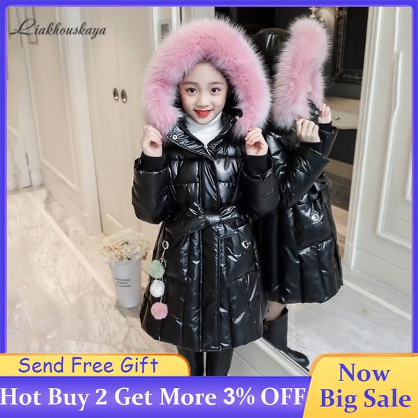 

winter for 2020 children waterproof glossy long down girls fashion thick warm coat kids hooded zipper jacket, Blue;gray