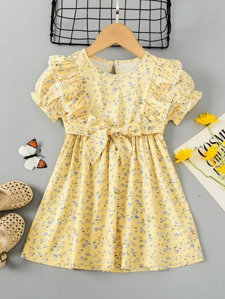 

toddler girls ditsy floral print ruffle trim belted dress she, Red;yellow