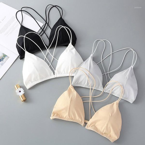 

seamless women bra ice slik push up front closure beauty back cross back spaghetti strap solid color bralette lingerie yrd1, Red;black