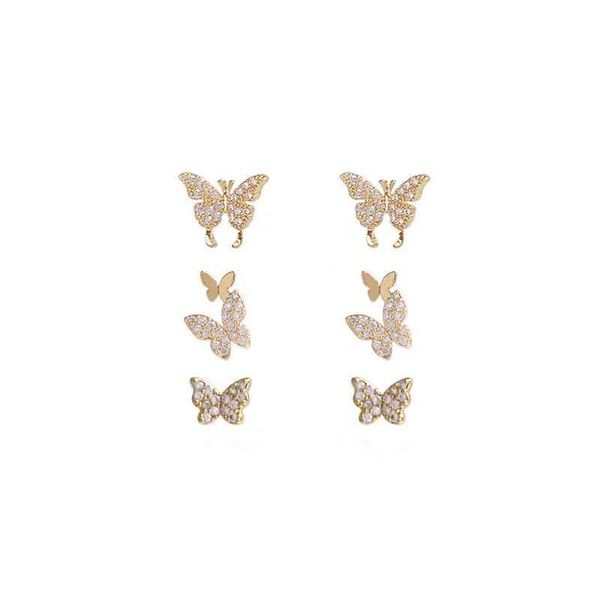 

new fashion cute gold silver color butterfly stud earrings for women shiny rhinestone crystal statement earring jewelry gifts sqcmih