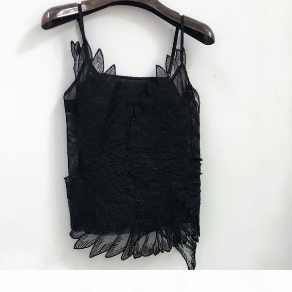 

2018 new fashion women's 3d feather wing patchwork chiffon spaghetti strap tank vest camisole s  l, White