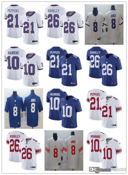 

mens womens youth new york giants 10 eli manning white 26 saquon barkley blue 21 jabrill peppers football jersey 8 daniel jones, Black;red