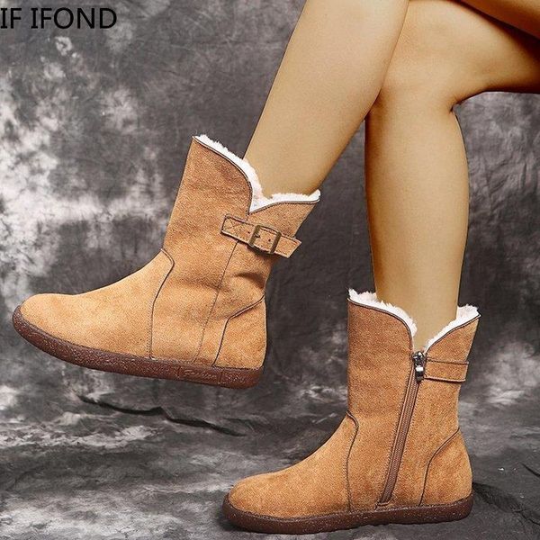 

boots if ifond fashion breathable women snow platform warm winter with thick fur mid shoes botas de mujer, Black