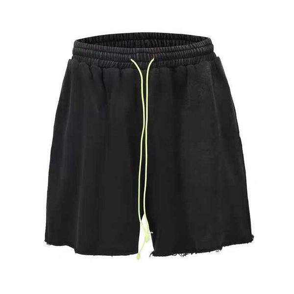 Shorts masculinos verão lavado terry desgastado fluorescente verde cordão shorts straight tube midpants solta Capris homens e mulheres casuais calças