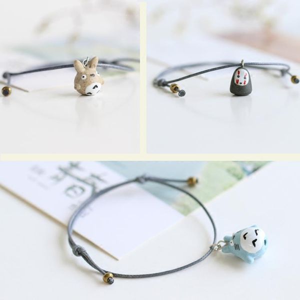 

charm bracelets lovely cartoon ceramic for women girl lovers japan style 100% handmade jewelry small bracelet cat totoro pattern, Golden;silver