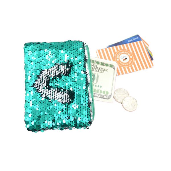 

women creative mermaid paillette coin zipper purse fashion reversible sequin purse, Red;black