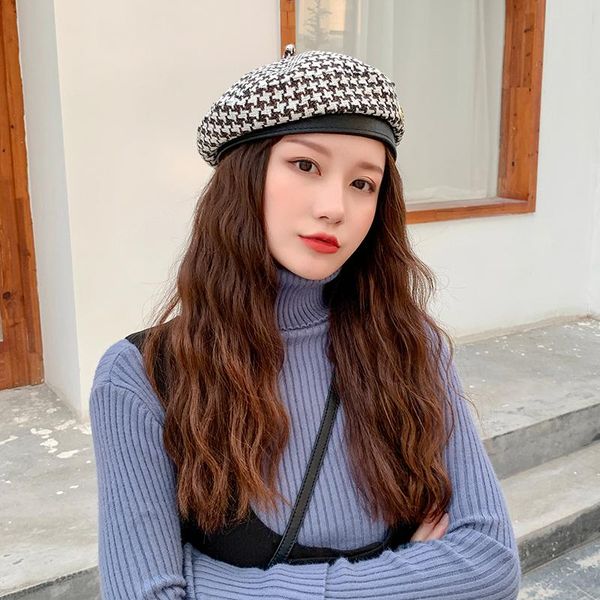 

berets hat female autumn and winter korean version of the tide brand wild beret british vintage painter knitted octagonal, Blue;gray