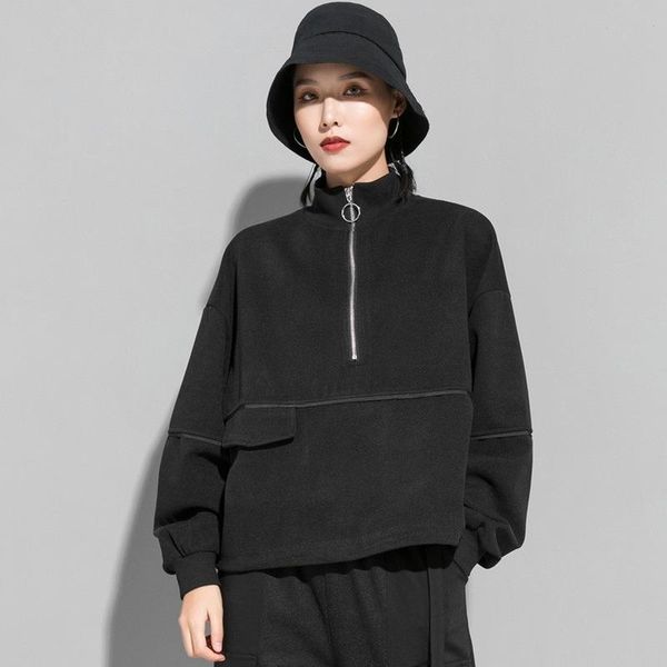 

2020 autumn and winter new women's street sweater korean version of the dark stand-up collar zipper loose and warm outer jacket, Black