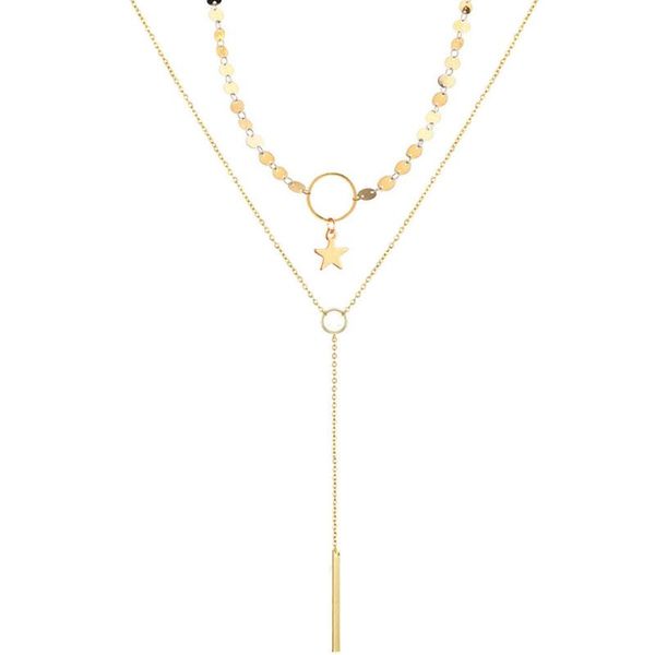 

stainless steel choker multilayer necklaces coin sequins straight bar pendant necklaces for women new female star choker collar, Silver