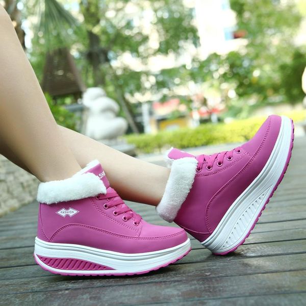 

boots women platform shoes plush warm snow female winter sneakers booties 2021 leather velvet, Black