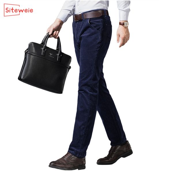

siteweie new business pants for men corduroy loose hight waist middle-aged dad fall winter pant elastic men trousers g509 201109, Black