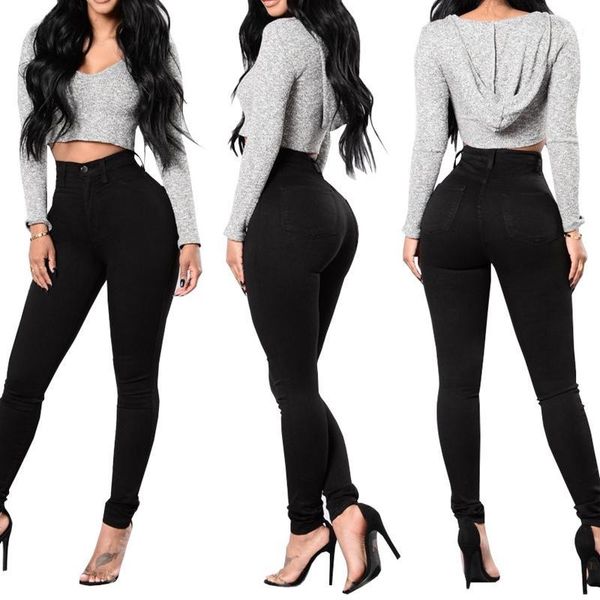

2020 popular jeans women black white high waist skinny stretch pencil pants long slim leggings jeans fit and casual wearing1, Blue