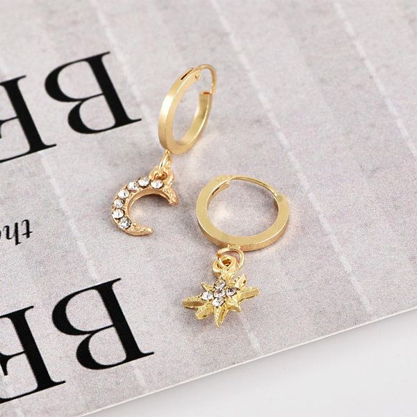 

sumeng 2020 новая мода корейский классические женщины геометрическая мотаться серьги asymmetric серьги звезды и луна ювелирные подарки sqcyf, Golden