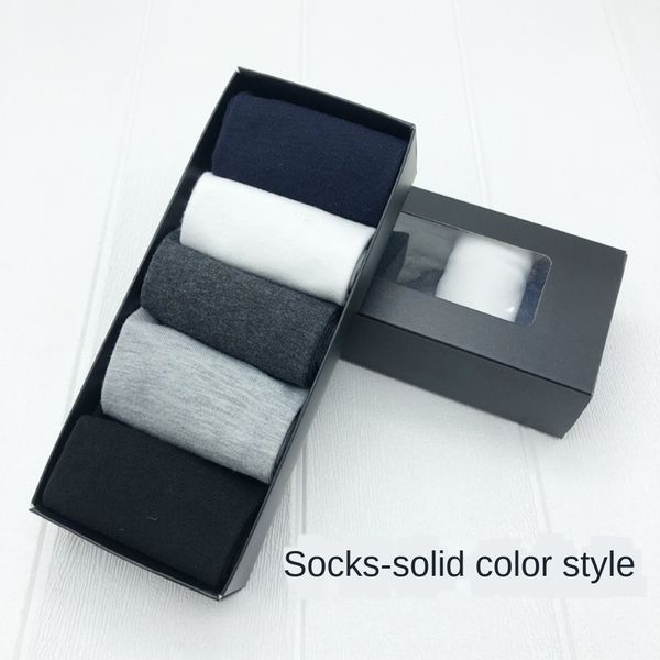 

gift box autumn and winter cotton and socksbox solid color men's cotton socks business medium tube gift men's socks htbaf, Black