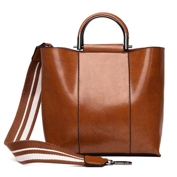 

women oil wax leather handbags fashion black tote bags crossbody bag brand bag with a replaceable shoulder strap
