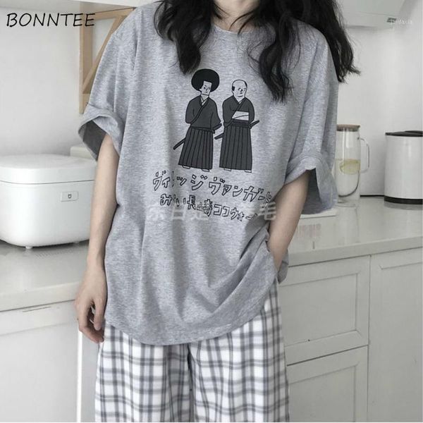 

t-shirts women summer tees japan style retro printed cotton loose short sleeve gray bf oversize casual womens students all-match1, White