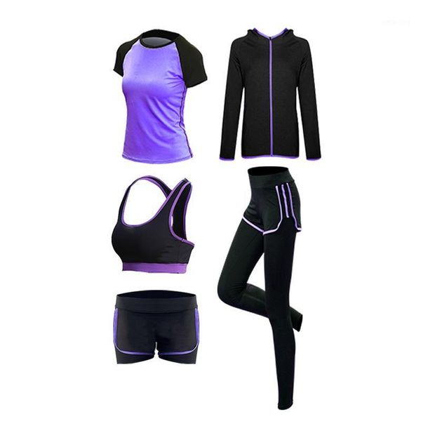 

yoga outfits 2021 fitness set women seamless 5pcs clothing gym sports suits high waist running leggings workout pants shirts1, White;red