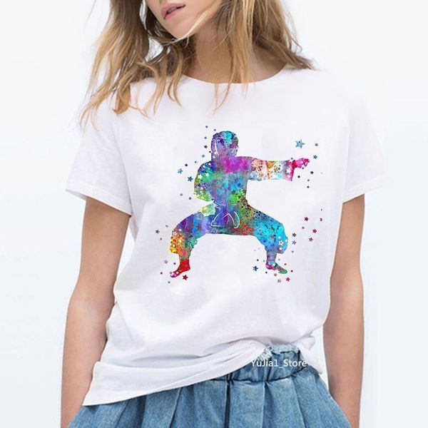 

t-shirts for women watercolor gymnastics art print tee shirt femme summer new fashion short sleeve t shirt gymnast gift, White